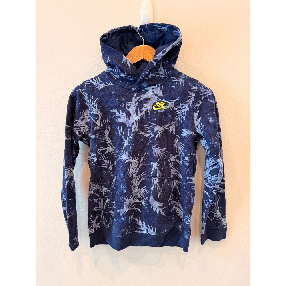 Nike Hoodie Youth Large Blue Tie‎ Dye Pullover Swoosh Pocket Sweatshirt